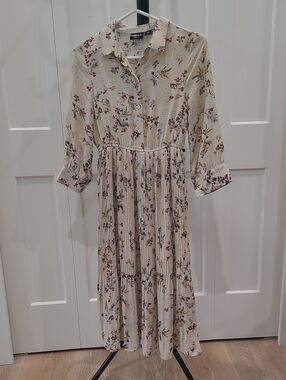 Only Cream Floral Long Sleeve Midi Dress